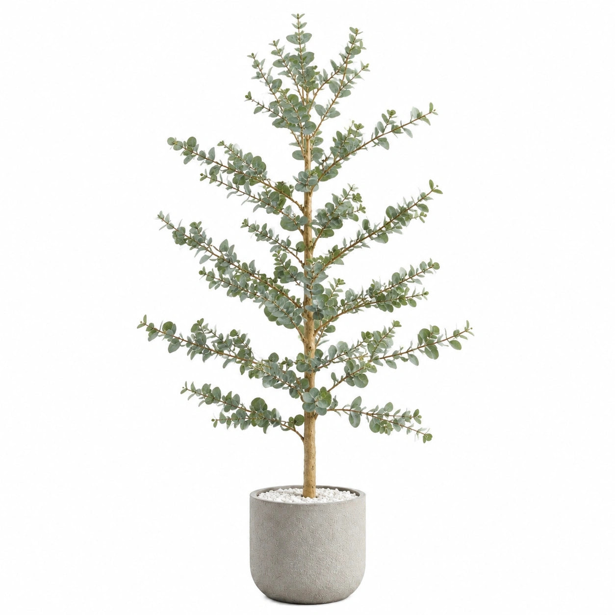 Plante artificielle eucalyptus 180 cm feuillage vert en pot ciment pour intérieur