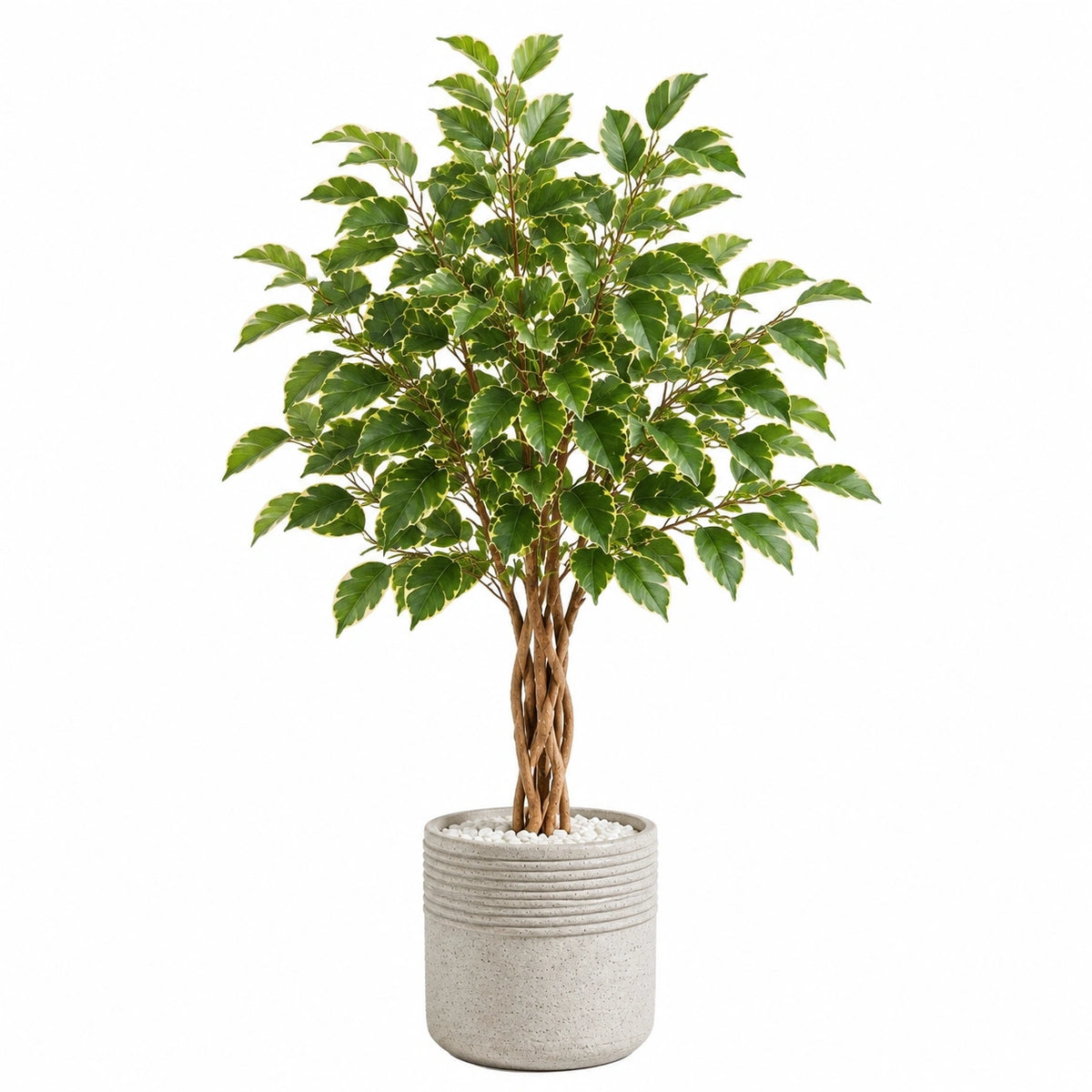Plante artificielle ficus 180 cm en plastique vert avec pot en ciment pour intérieur