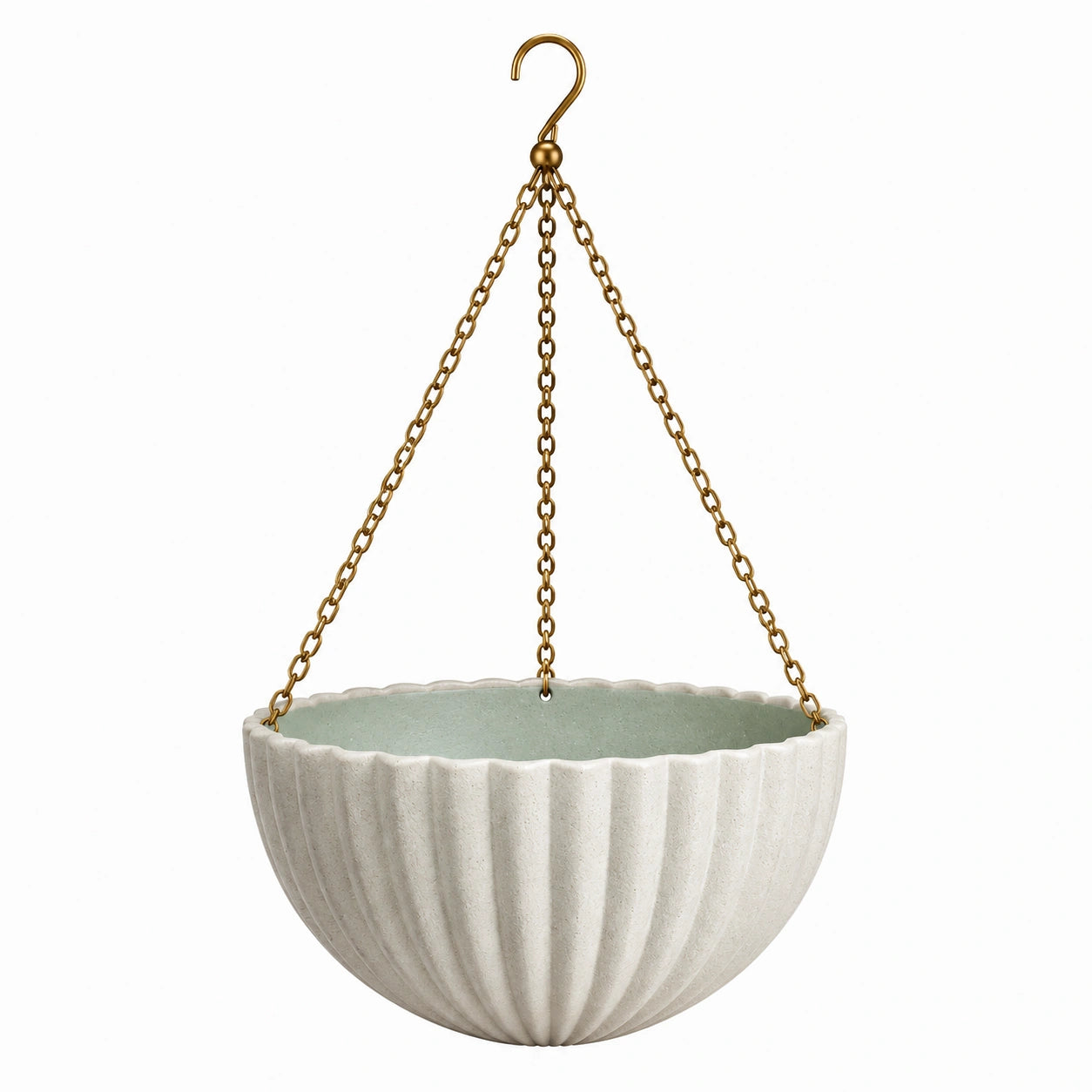 Jardinière suspendue 25 cm en céramique blanche à relief rainuré pour plantes