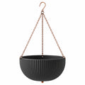 Jardinière suspendue Ø 30 cm en plastique noir avec chaînes métalliques pour plantes