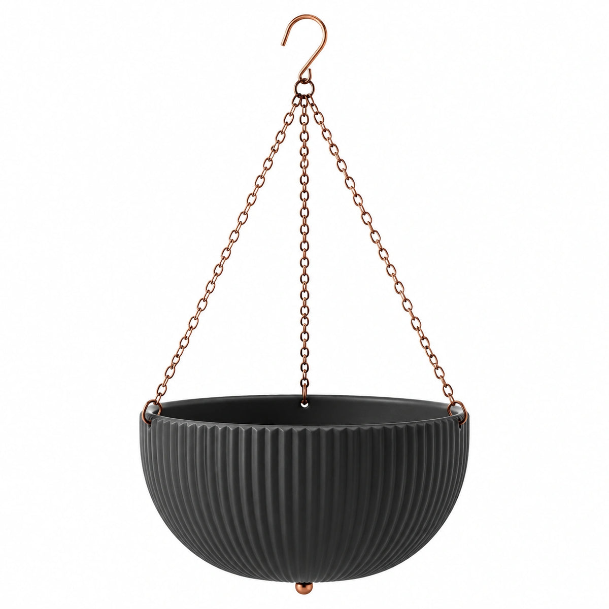 Jardinière suspendue Ø 30 cm en plastique noir avec chaînes métalliques pour plantes
