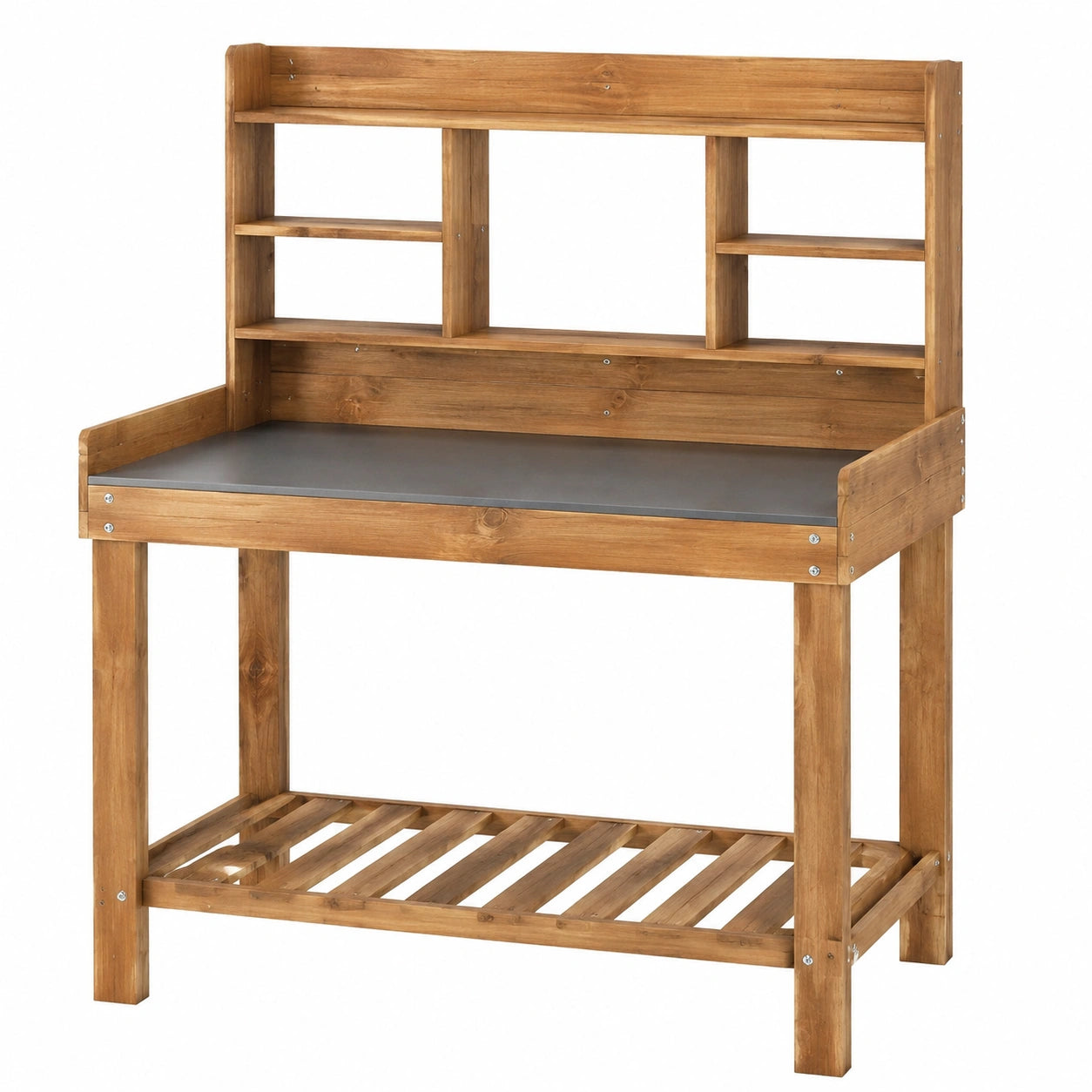 Table de rempotage 110 x 50 x 140 cm en bois marron avec plan de travail et étagères