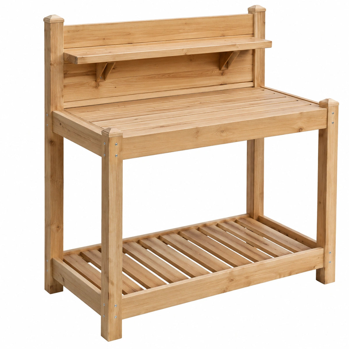 Établi de jardin 90 x 50 x 150 cm en bois naturel avec étagère et rangement bas