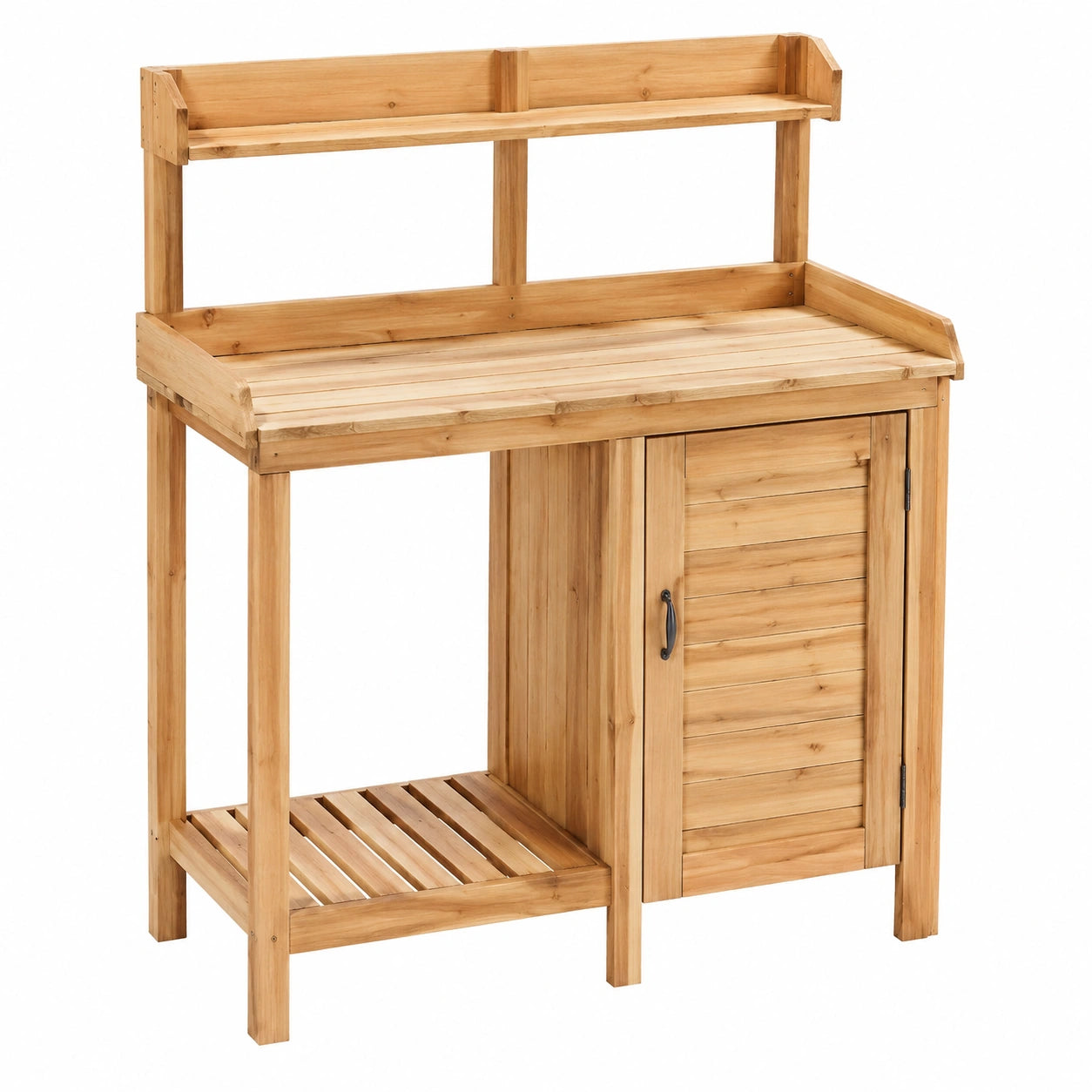 Table de travail de jardin 100 x 50 x 150 cm en bois naturel avec rangement et étagère