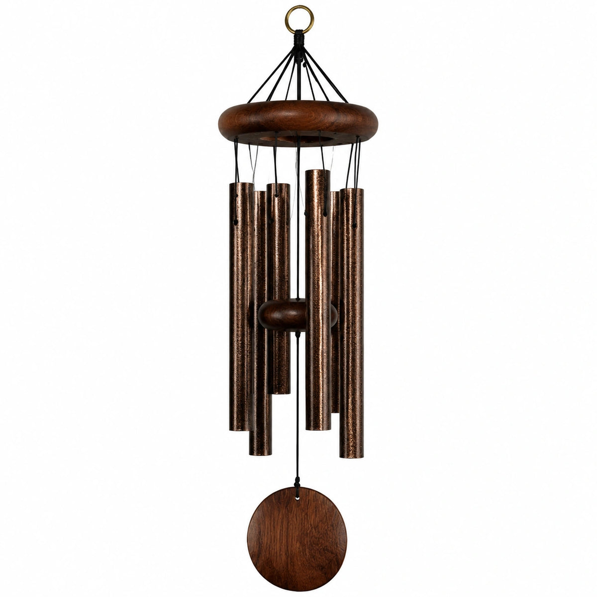 Carillon à vent 80 cm en métal et bois bronze marron suspendu décoratif