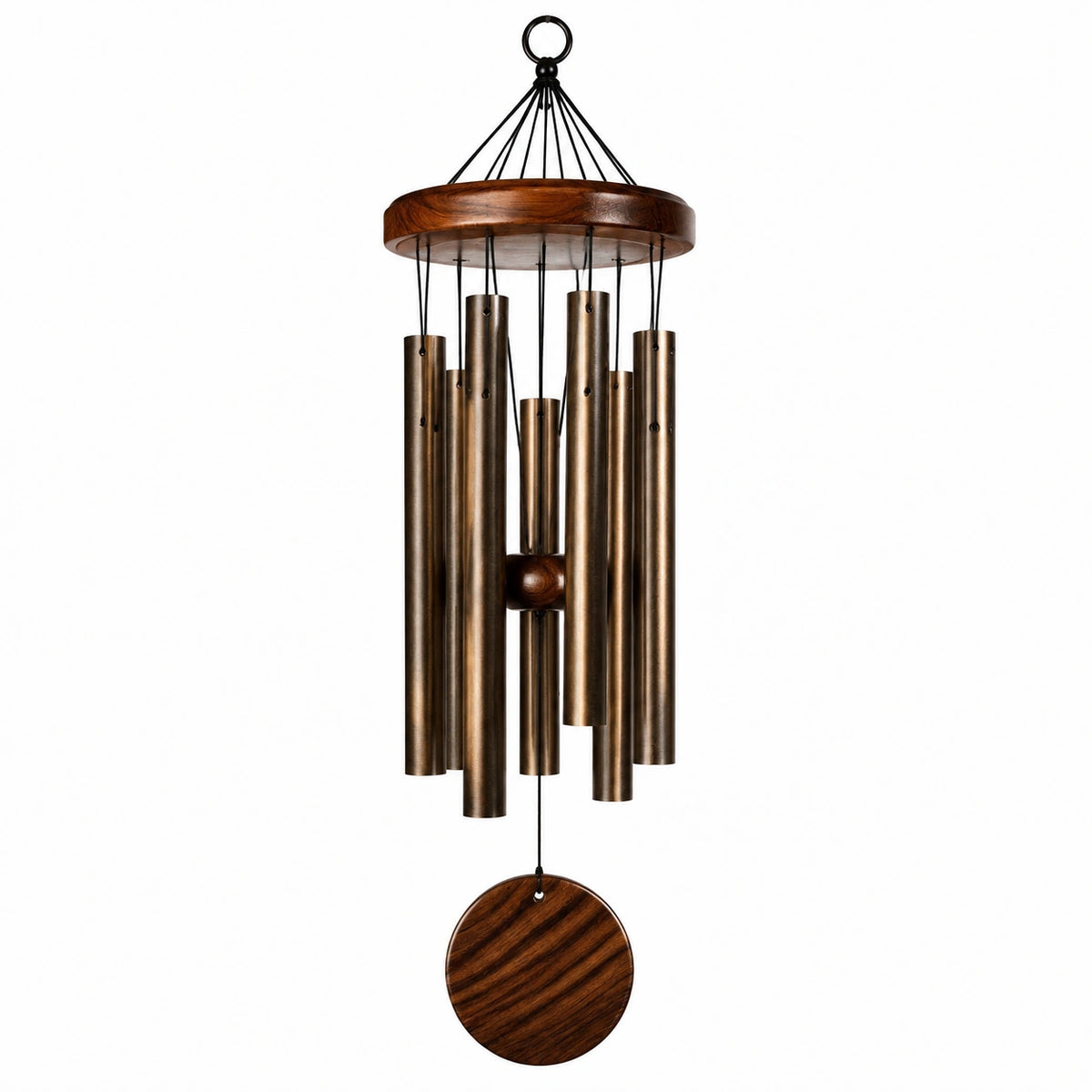 Carillon à vent 80 cm en métal et bois marron noir pour décoration suspendue