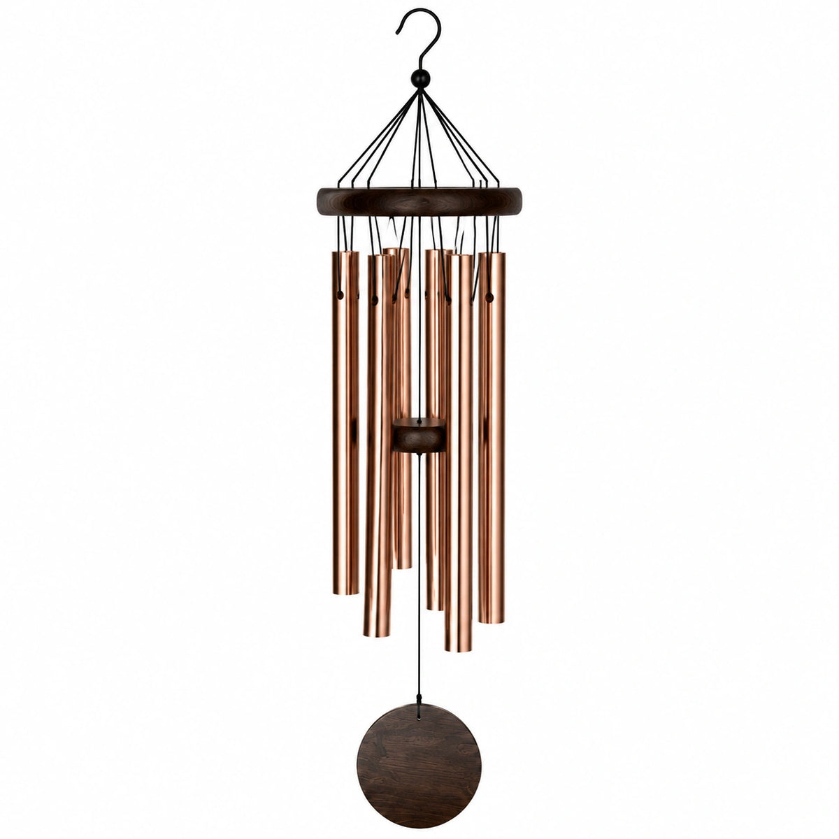 Carillon à vent 90 cm en métal cuivré et bois brun pour jardin sonorité douce