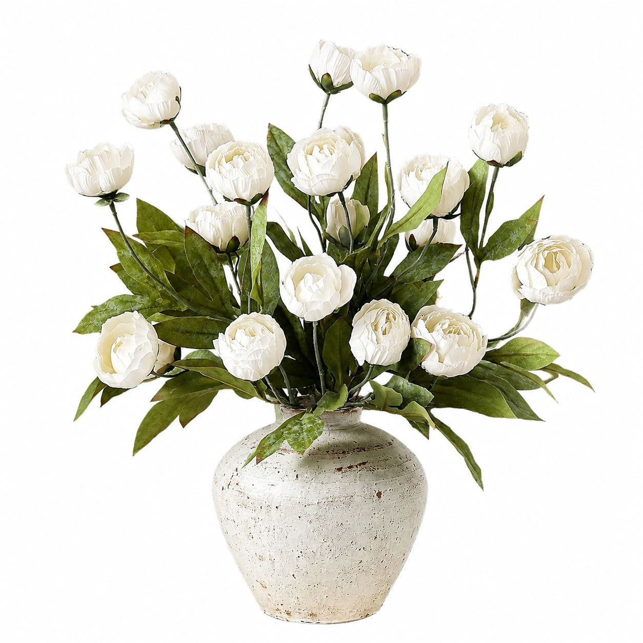 Plante artificielle en pot 72 cm fleurs blanches en tissu style rustique