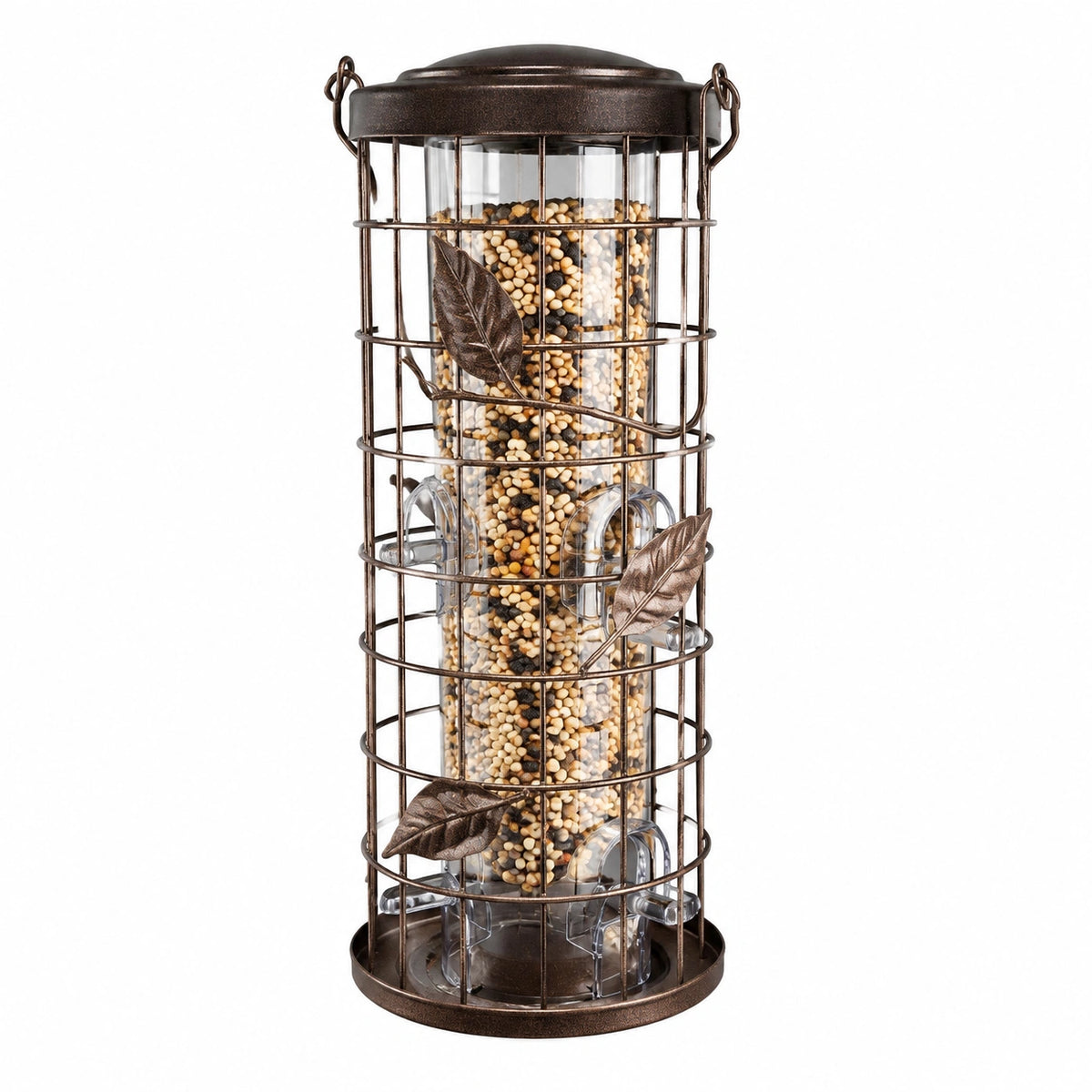 Mangeoire à oiseaux 17 x 40 cm en métal et plastique transparent marron suspendue décorative