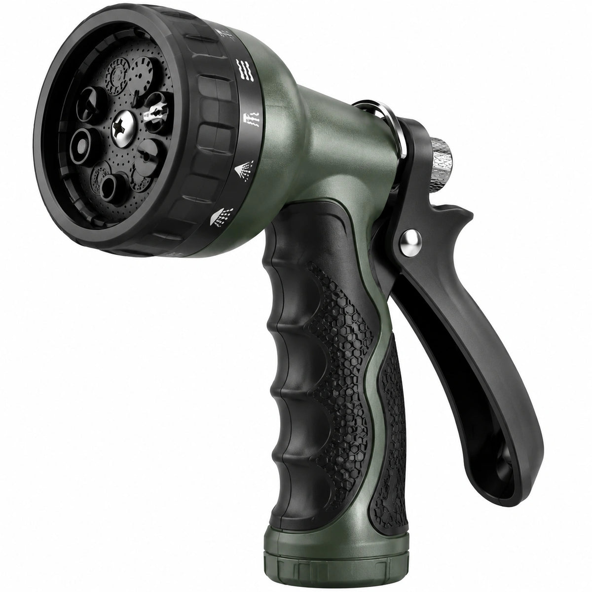 Pistolet d'arrosage 20 x 15 cm en plastique vert et noir à 8 jets avec poignée ergonomique