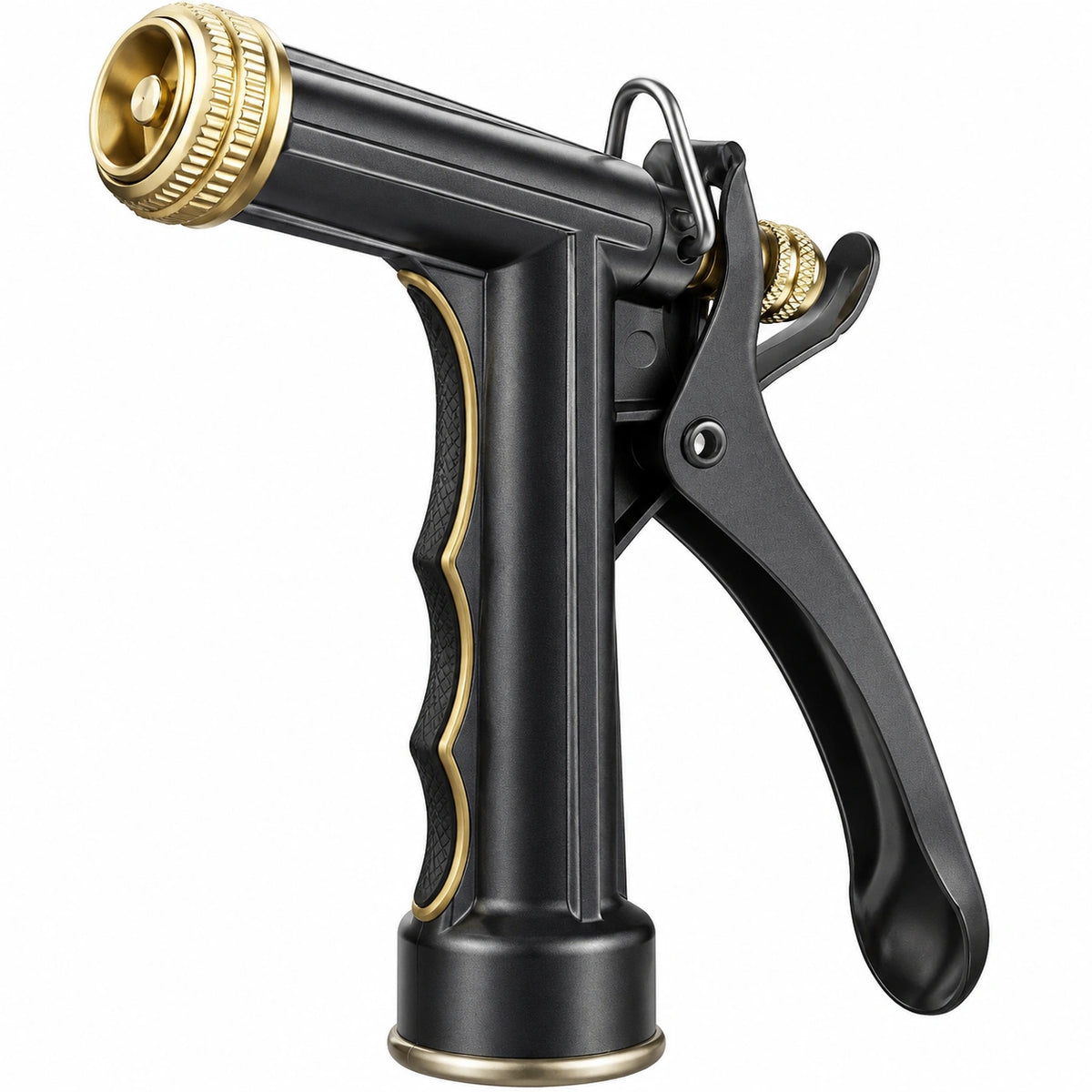 Pistolet d'arrosage 20 cm x 15 cm en plastique noir et doré à gâchette réglable pour jardin