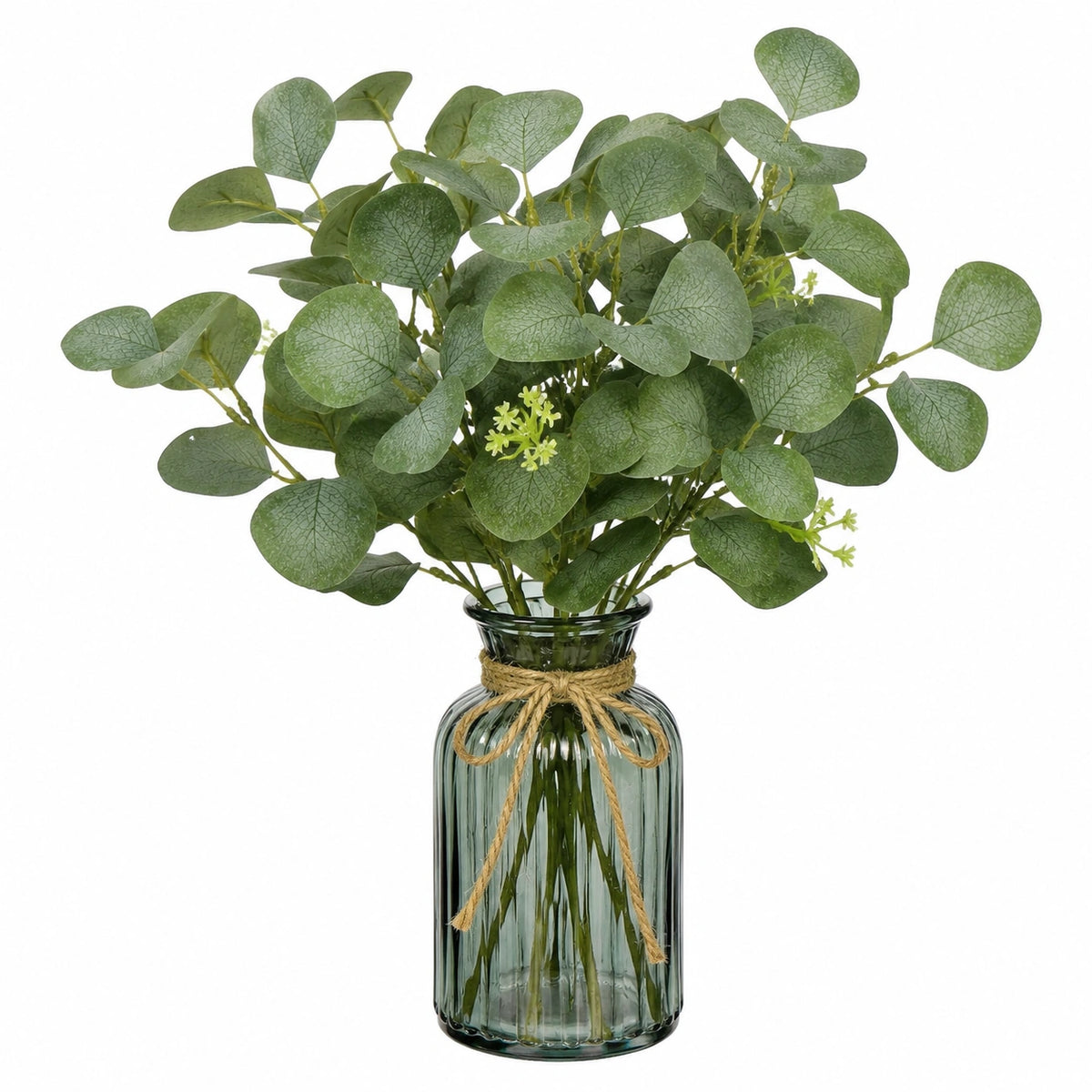 Plante verte artificielle 60 cm en plastique vert avec vase en verre décoratif